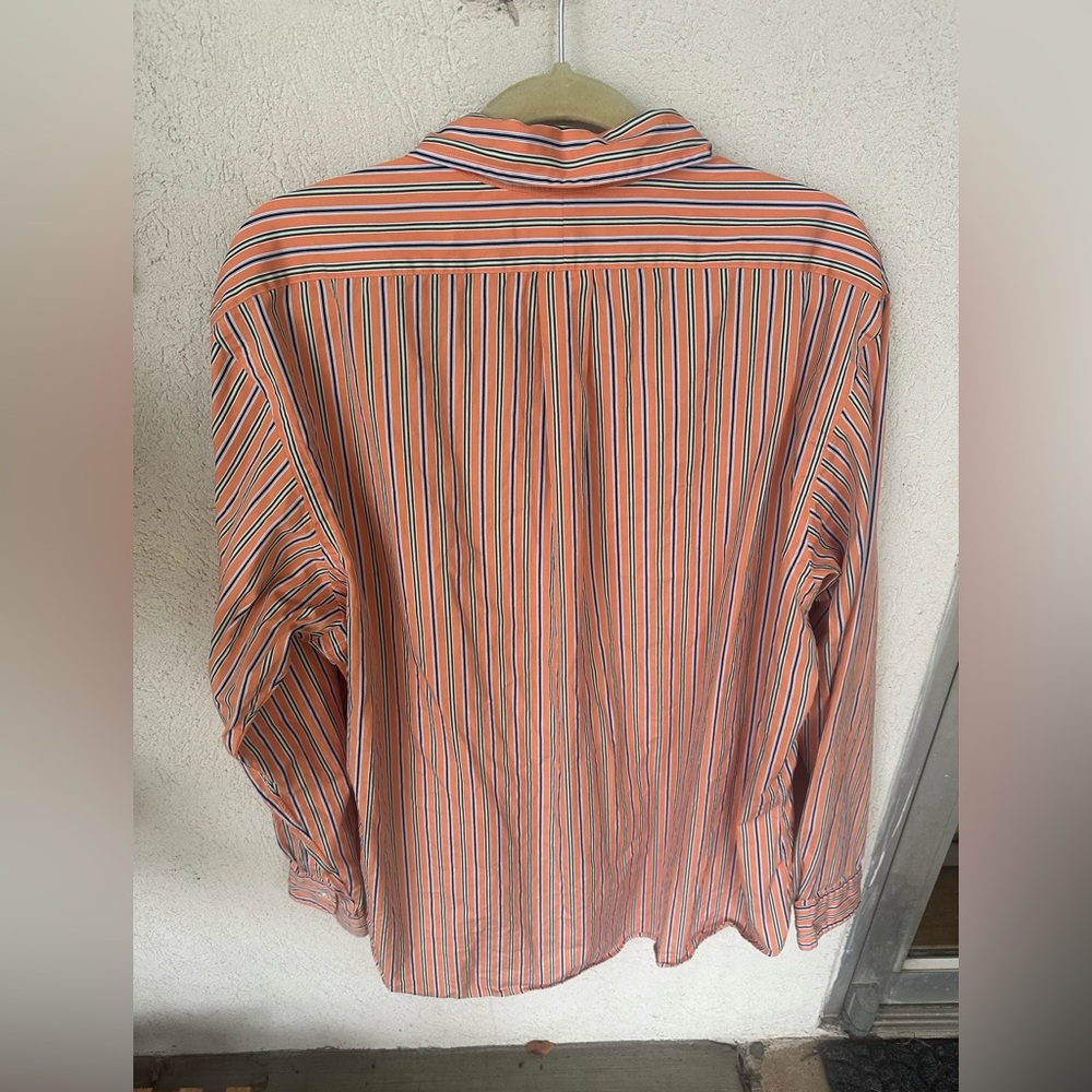 Ralph Lauren orange and blue strip button down men’s shirt. Unisex. - Picture 3 of 5